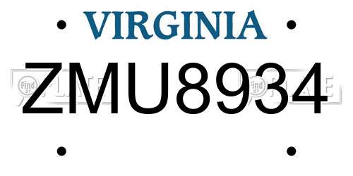 ZMU8934 Virginia License Plate