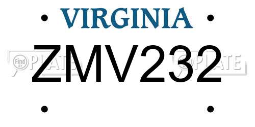 ZMV232 Virginia License Plate