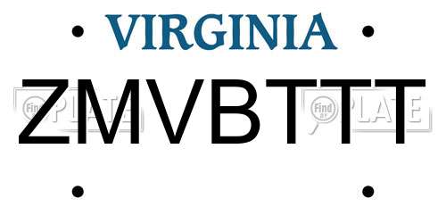 ZMVBTTT Virginia License Plate