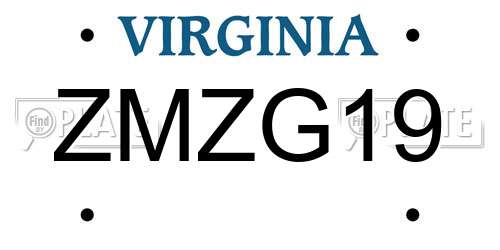 ZMZG19 Virginia License Plate