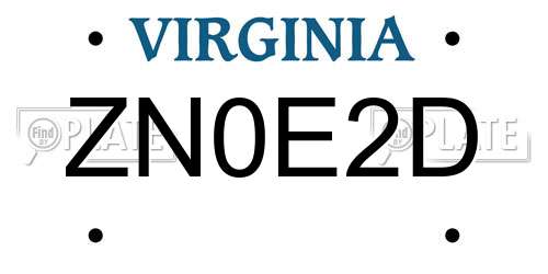 ZN0E2D Virginia License Plate
