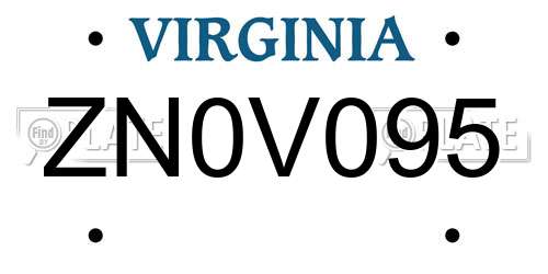 ZN0V095 Virginia License Plate