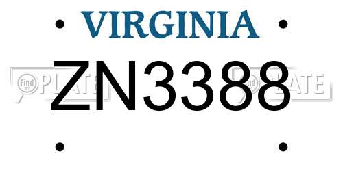 ZN3388 Virginia License Plate