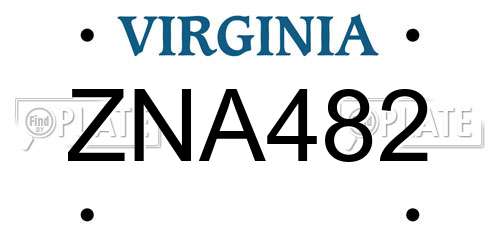 ZNA482 Virginia License Plate
