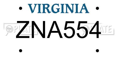 ZNA554 Virginia License Plate