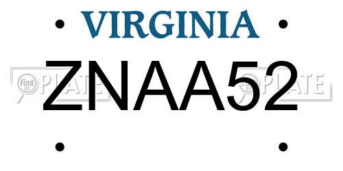 ZNAA52 Virginia License Plate