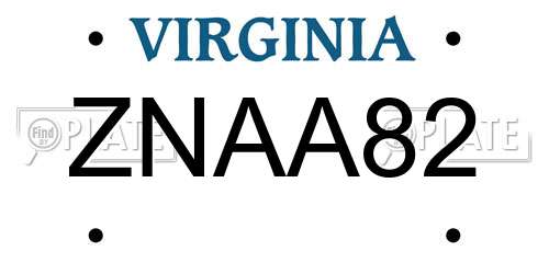 ZNAA82 Virginia License Plate