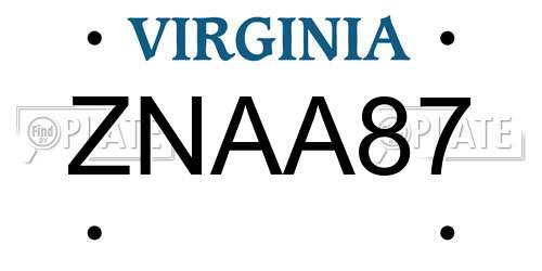 ZNAA87 Virginia License Plate
