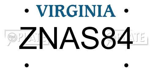 ZNAS84 Virginia License Plate