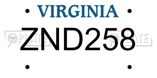 ZND258 Virginia License Plate