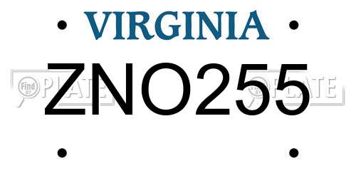 ZNO255 Virginia License Plate