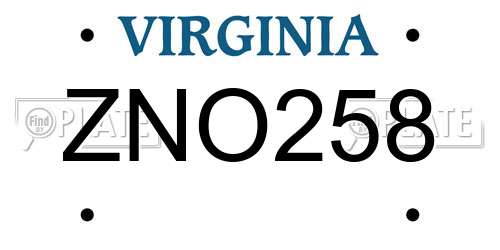ZNO258 Virginia License Plate