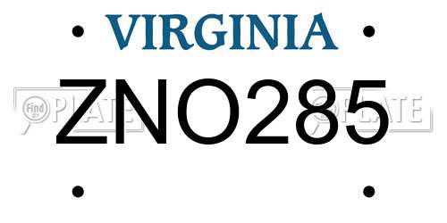 ZNO285 Virginia License Plate