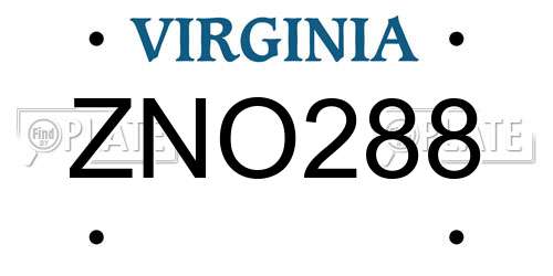 ZNO288 Virginia License Plate