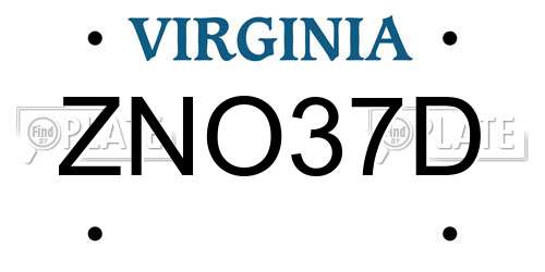 ZNO37D Virginia License Plate