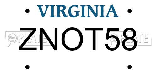 ZNOT58 Virginia License Plate
