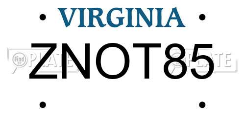 ZNOT85 Virginia License Plate