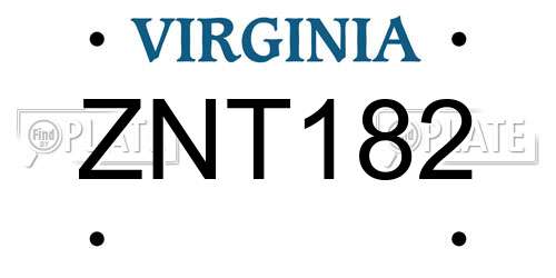 ZNT182 Virginia License Plate