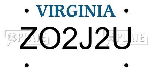 ZO2J2U Virginia License Plate