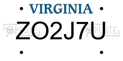 ZO2J7U Virginia License Plate