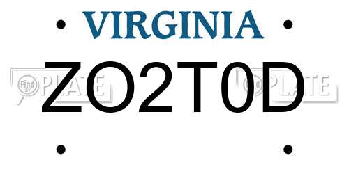 ZO2T0D Virginia License Plate