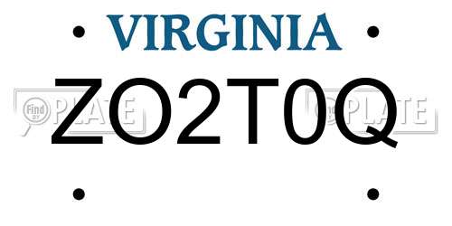 ZO2T0Q Virginia License Plate