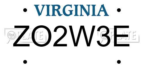 ZO2W3E Virginia License Plate