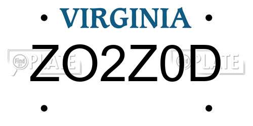 ZO2Z0D Virginia License Plate