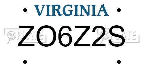 ZO6Z2S Virginia License Plate
