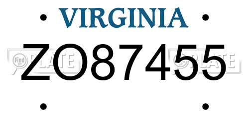ZO87455 Virginia License Plate