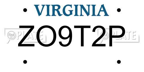 ZO9T2P Virginia License Plate