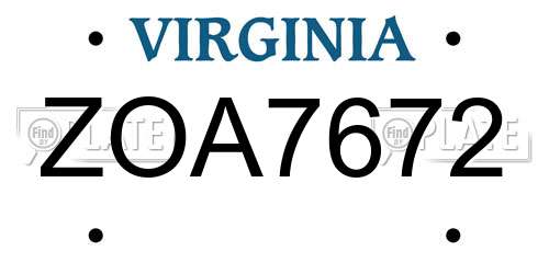 ZOA7672 Virginia License Plate