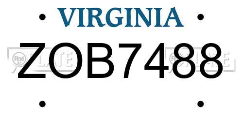 ZOB7488 Virginia License Plate