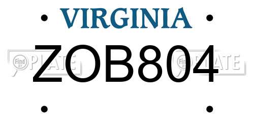ZOB804 Virginia License Plate