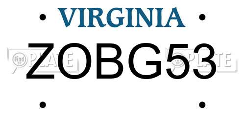 ZOBG53 Virginia License Plate