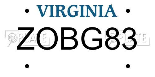 ZOBG83 Virginia License Plate