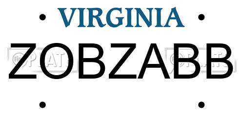 ZOBZABB Virginia License Plate
