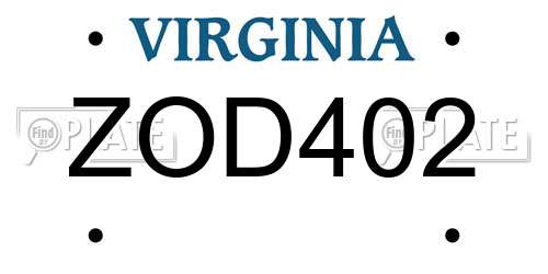 ZOD402 Virginia License Plate