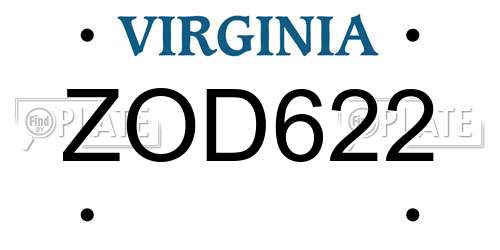 ZOD622 Virginia License Plate