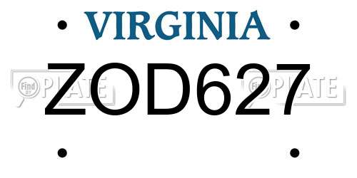ZOD627 Virginia License Plate
