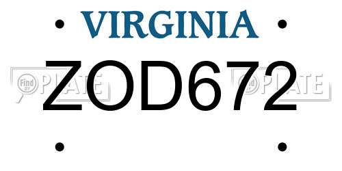 ZOD672 Virginia License Plate