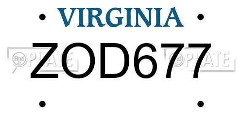 ZOD677 Virginia License Plate
