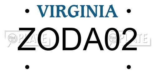 ZODA02 Virginia License Plate