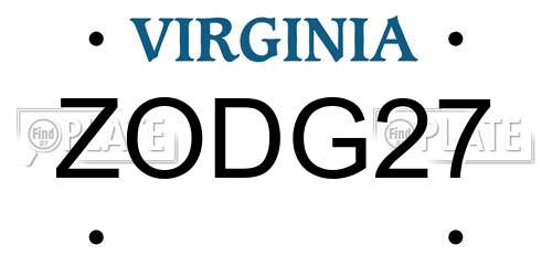 ZODG27 Virginia License Plate