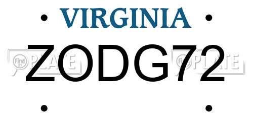 ZODG72 Virginia License Plate