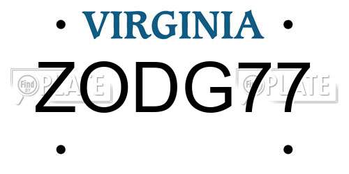 ZODG77 Virginia License Plate