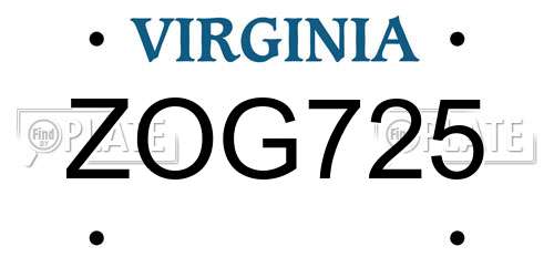 ZOG725 Virginia License Plate