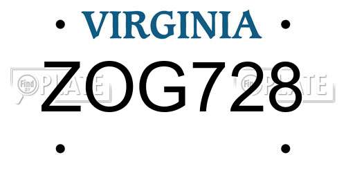 ZOG728 Virginia License Plate