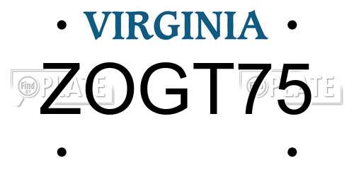 ZOGT75 Virginia License Plate