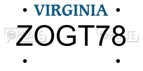 ZOGT78 Virginia License Plate